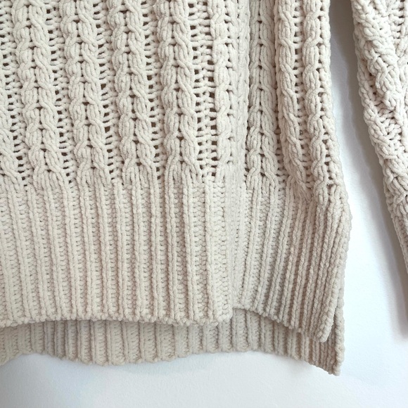 Aerie Cream Cable Car Quarter Zip Oversized Soft Knit Chenille Sweater - Picture 6 of 13